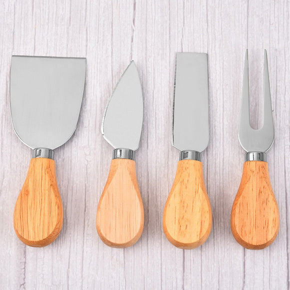 Stainless Steel Cheese Knives with Rubber Wood Handle for Kitchen
