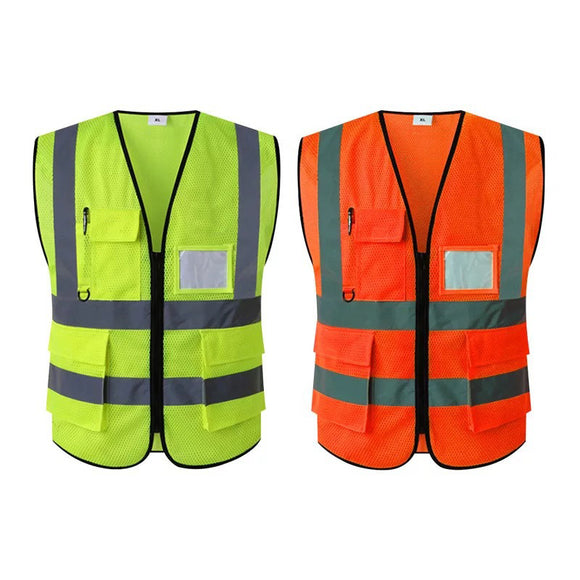 High Visibility Mesh Safety Reflective Vest with Pockets and Zipper