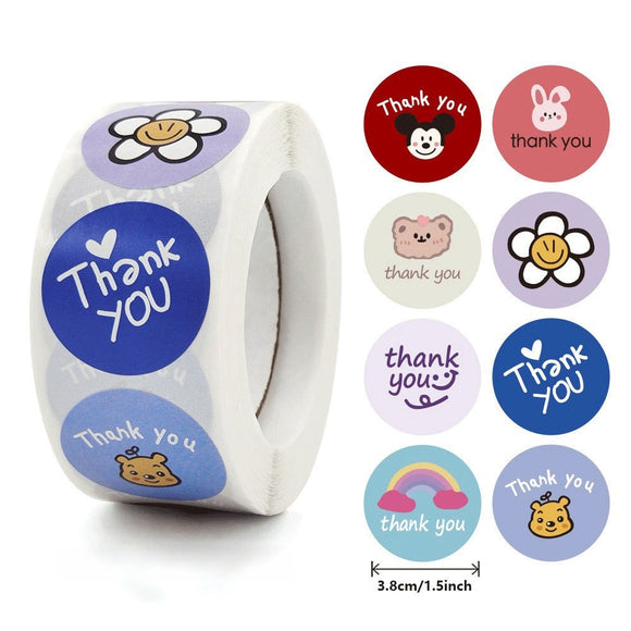 1 Inch Cartoon Thank You Stickers for Kids