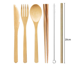 100% Natural Bamboo Reusable Camping Travel Fork Spoon Cutlery Set