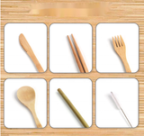 100% Natural Bamboo Reusable Camping Travel Fork Spoon Cutlery Set