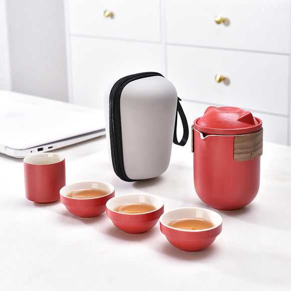 Ceramic Chinese Kung Fu Tea Pot Set With Tea Infuser and Portable Travel Bag