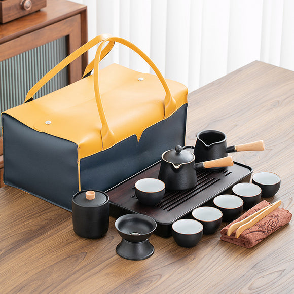 Chinese Ceramic Kung Fu Teapot Set with Travel Portable Bag