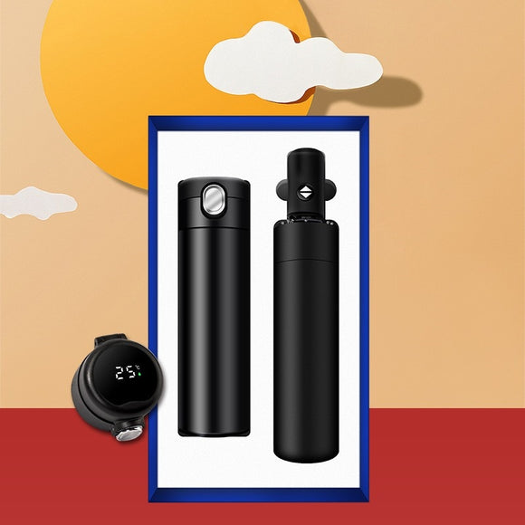 Travel Smart Vaccum Bottle and Foldable Umbrella Gift Set