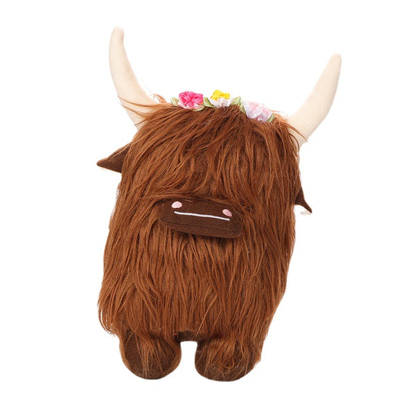 Brown Scottish Highland Cow Gnomes with Flowers Doll Decor