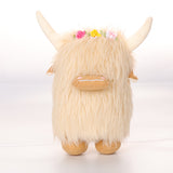 Brown Scottish Highland Cow Gnomes with Flowers Doll Decor