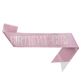 Glitter Pink Sash with Black Lettering Birthday Girl