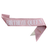 Glitter Pink Sash with Black Lettering Birthday Girl