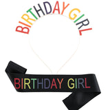 "Birthday Girl" Sash & Headband Set in Rainbow Colors