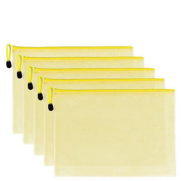 Yellow Practical Mesh Plastic Document Bag
