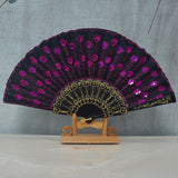 Chinese Style Folding Lace Silk Flower Hand Fan for Women Dance and Art Craft