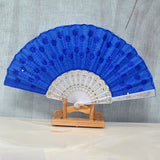 Chinese Style Folding Lace Silk Flower Hand Fan for Women Dance and Art Craft
