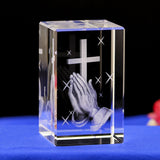 3D Laser Engraved Crystal Glass Cube Christian Craft Home Decor