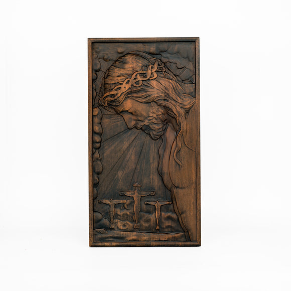 Handcrafted Wooden Religious Relief Plaque