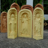Portable Solid Wood Jesus Round Three-Opened Box Statue Modern Art Sculpture Decoration