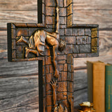 Handmade Wooden Christian Wall Art Jesus Wall Cross with Hook for Church