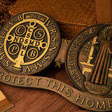 Experience the legacy of Saint Benedict through this meticulously crafted wooden medal