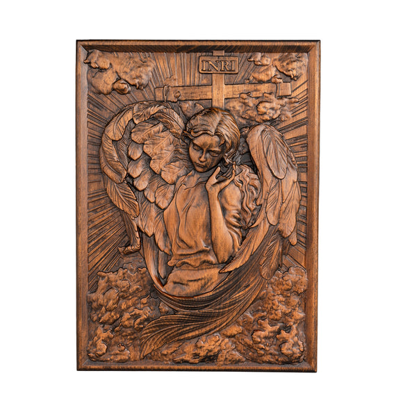Angel 3D Carving Wooden Wall Art Plaque
