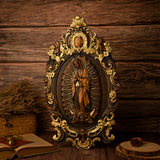 Celebrate faith with this detailed wooden wall decor depicting the Biblical Our Lady of Guadalupe