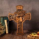 Biblical Thorn Crowned Jesus Passion Wooden Cross Pendant