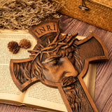 Biblical Thorn Crowned Jesus Passion Wooden Cross Pendant