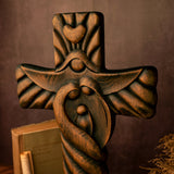 Embrace faith and family with this wooden cross celebrating the Holy Family: Jesus, Mary, and Joseph