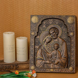 Cherish the essence of divine family with this handcrafted wooden representation of Mary, Joseph, and the Child