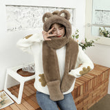 Thickened Little Bear Scarf-Gloves Integrated Hat