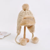 Women Winter Warm Knit Wool Pom Pom Hat with Earflaps