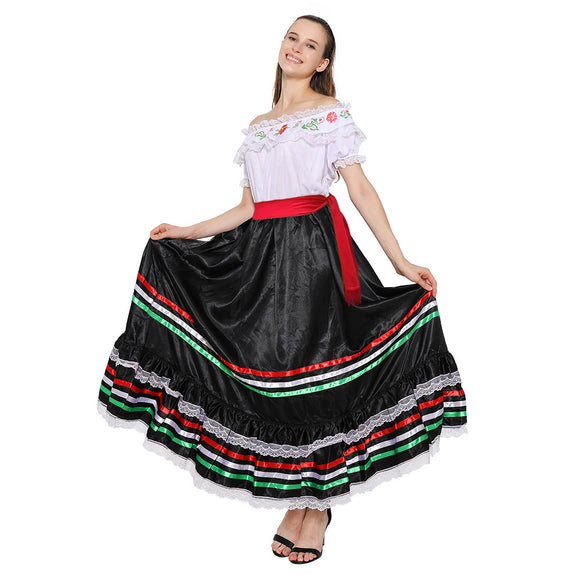 Women Traditional Mexican Dress Lace Flower Costume