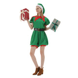 Women Santa Elf Christmas Costumes Jumpsuit with Hat Belt