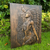 Native American Woman and Wolf Wooden Wall Plaque