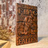 Pay tribute to the brave with this expertly crafted wooden representation of an American soldier