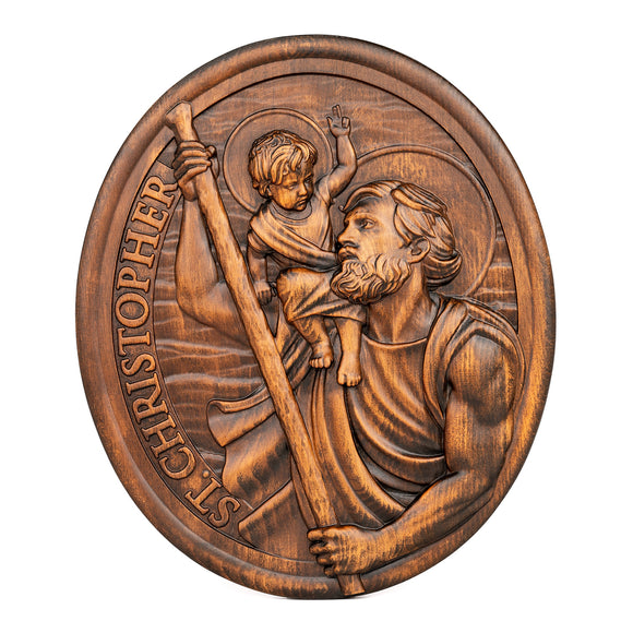 Saint Christopher Wooden Carved Plaque