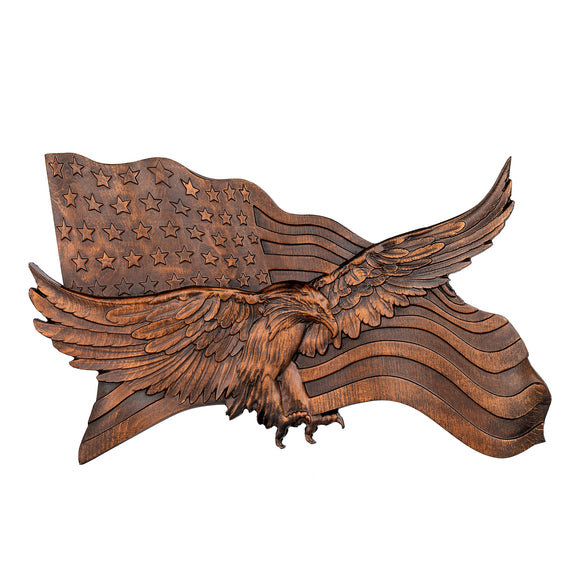 American Flag and Eagle Wooden Carved Wall Hanging