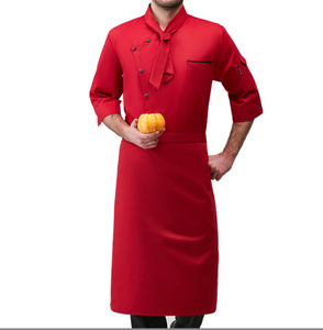 Red Seven-Quarter Sleeve Chef Uniform