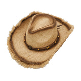 Fashion Frayed Brim Straw Cowboy Hats for Men Summer Sun Protection