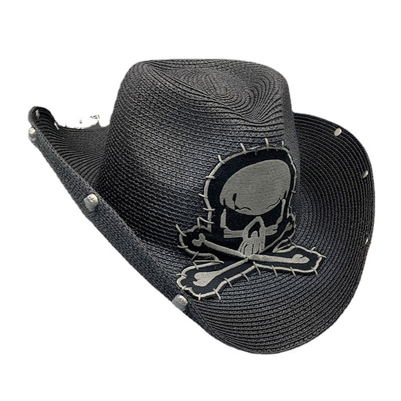 Retro Black Skull Cowboy Hat