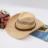 Striped Wide-Brim Raffia Cowboy Hat