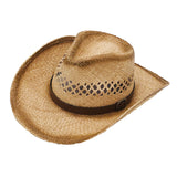Striped Wide-Brim Raffia Cowboy Hat