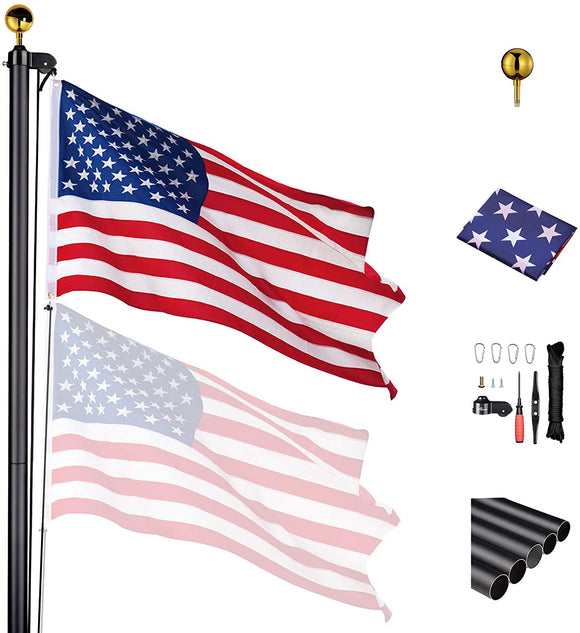 Black Telescoping Outdoor Flag Pole Kit for House