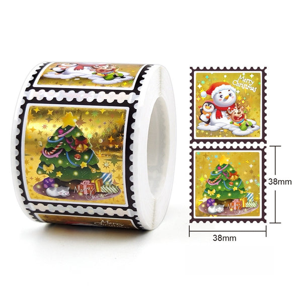 Christmas Adhesive Holographic Square Laser Roll Stickers Tags for Decorative