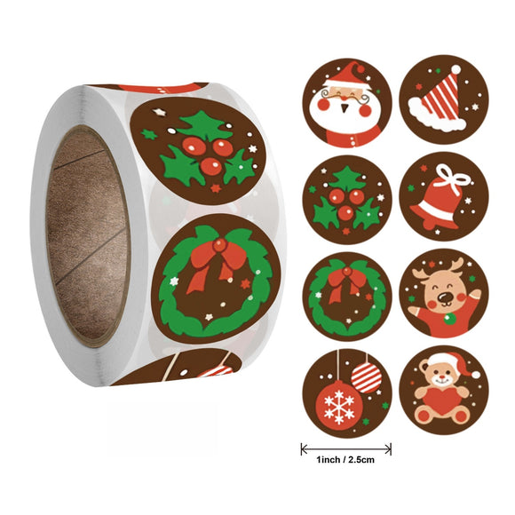 Merry Christmas Circle Seals Stickers  1.5