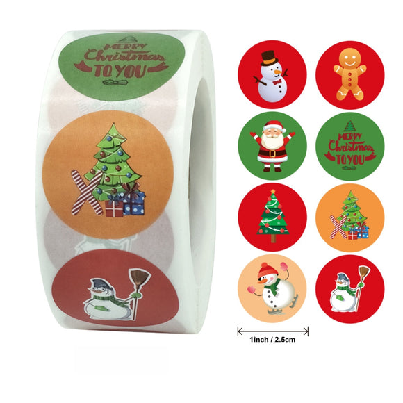Merry Christmas Circle Seals Stickers 500pcs