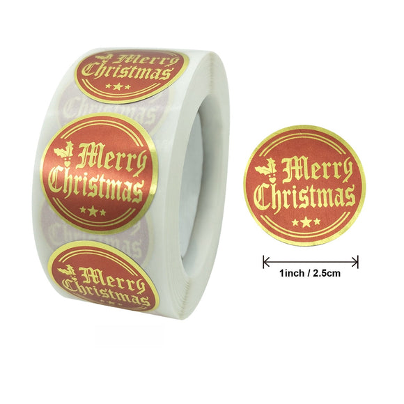 Gold Round Merry Christmas Seal Stickers Roll