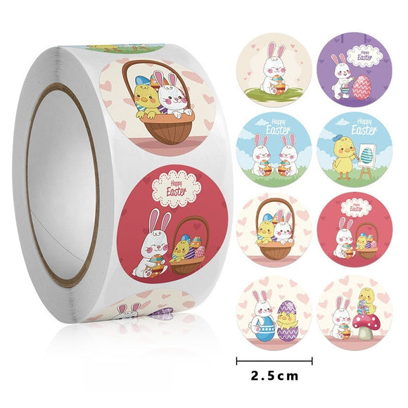 Round Easter Egg Bunny Roll Stickers 1.5