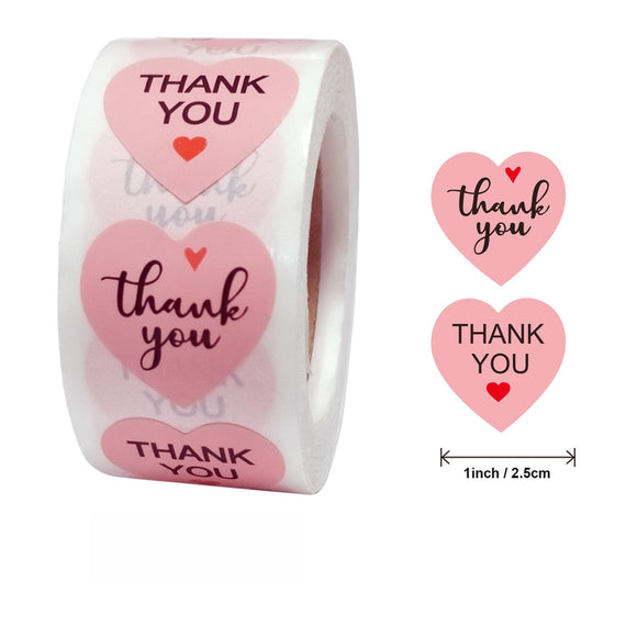 Pink Heart Thank You Stickers Roll Sealing Labels 1 