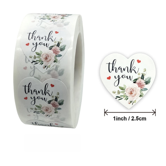 Flower Thank You 1.5inch Floral Labels Stickers Roll for Small Business