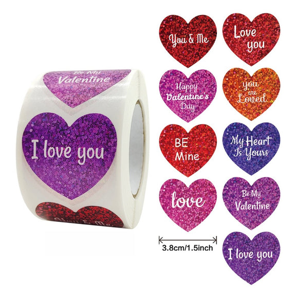 Red Glitter Heart Shaped 1 Inch Valentine Stickers