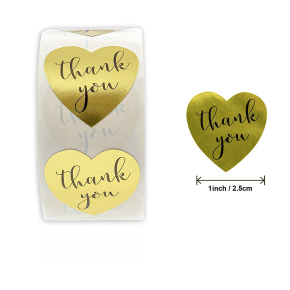Gold Foil Heart Shape Thank You Stickers Roll for Sealing and Decoration
